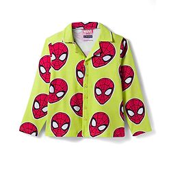 Pine Kids Marvel Single Jersey Knit Full Sleeves Co-ord Night Suit With Spider-Man Print - Lime Green