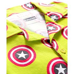 Pine Kids Marvel Single Jersey Knit Full Sleeves Co-ords Night Suit With Captain America Print - Light Green
