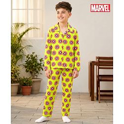 Pine Kids Marvel Single Jersey Knit Full Sleeves Co-ords Night Suit With Captain America Print - Light Green