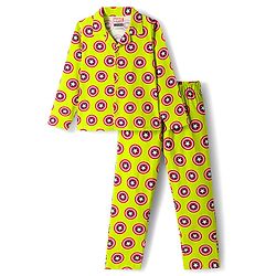 Pine Kids Marvel Single Jersey Knit Full Sleeves Co-ords Night Suit With Captain America Print - Light Green