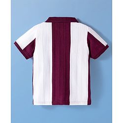 Pine Kids Cotton Knit Half Sleeves Knitted Colour Block Polo T-Shirt - White & Maroon