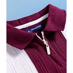 Pine Kids Cotton Knit Half Sleeves Knitted Colour Block Polo T-Shirt - White & Maroon