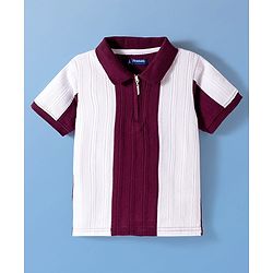 Pine Kids Cotton Knit Half Sleeves Knitted Colour Block Polo T-Shirt - White & Maroon