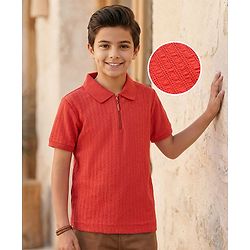 Pine Kids Cotton Knit Half Sleeves Solid Colour T-Shirt - Red
