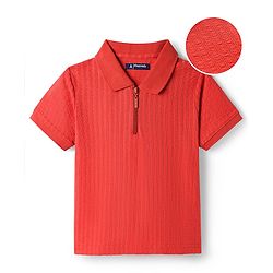 Pine Kids Cotton Knit Half Sleeves Solid Colour T-Shirt - Red