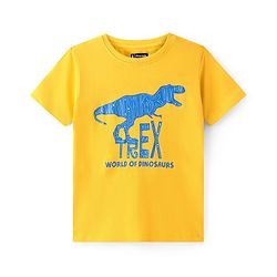 Pine Kids Cotton Knit Half Sleeves T-Shirt with Dino Graphic - Yellow