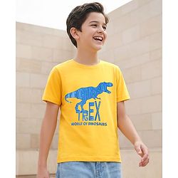 Pine Kids Cotton Knit Half Sleeves T-Shirt with Dino Graphic - Yellow