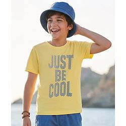 Pine Kids Cotton Knit Half Sleeves T-Shirt With Just Be Cool Print - Yellow