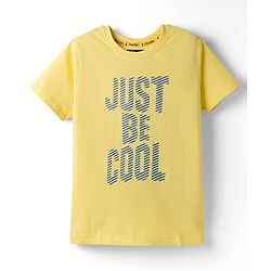 Pine Kids Cotton Knit Half Sleeves T-Shirt With Just Be Cool Print - Yellow