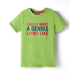 Pine Kids Cotton Knit Half Sleeves T-Shirt With Text Print - Lime Green