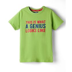 Pine Kids Cotton Knit Half Sleeves T-Shirt With Text Print - Lime Green