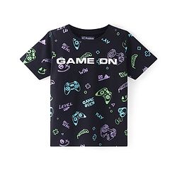 Pine Kids Cotton Knit Half Sleeves T-Shirt With Text Print - Black
