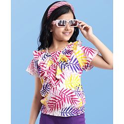 Pine Kids Cotton Knit Half Sleeves T-Shirt With Leaves Print - Multicolour