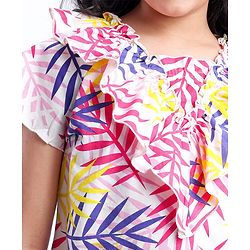 Pine Kids Cotton Knit Half Sleeves T-Shirt With Leaves Print - Multicolour