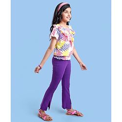 Pine Kids Cotton Knit Half Sleeves T-Shirt With Leaves Print - Multicolour