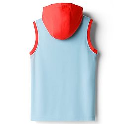 Pine Kids Cotton Knit Sleeveless Hooded T-Shirt With Tree Print - Blue