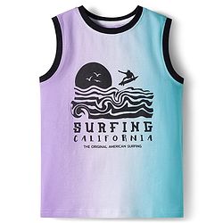 Pine Kids Cotton Knit Sleeveless T-Shirt With Text Print - Light Blue