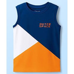 Pine Kids Cotton Knit Sleeveless T-Shirt With Cut & Sew Design - Navy Blue