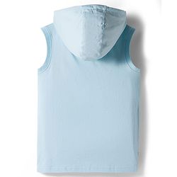 Pine Kids Cotton Knit Sleeveless Hooded T-Shirt With Text Print - Light Blue