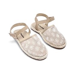 Pine Kids Velcro Closure Floral Embroidered Mojaris - Beige