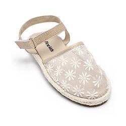 Pine Kids Velcro Closure Floral Embroidered Mojaris - Beige
