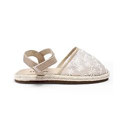 Pine Kids Velcro Closure Floral Embroidered Mojaris - Beige