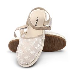 Pine Kids Velcro Closure Floral Embroidered Mojaris - Beige