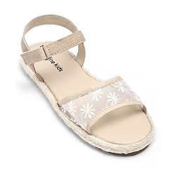 Pine Kids Velcro Closure Floral Embroidered Mojaris - Beige