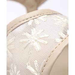 Pine Kids Velcro Closure Floral Embroidered Mojaris - Beige