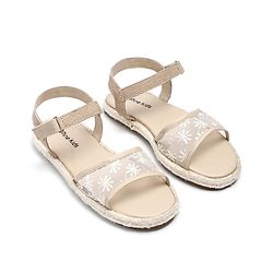 Pine Kids Velcro Closure Floral Embroidered Mojaris - Beige