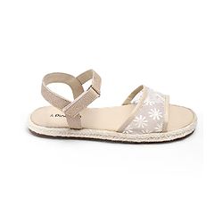 Pine Kids Velcro Closure Floral Embroidered Mojaris - Beige