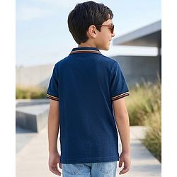 Pine Kids Cotton Knit Half Sleeves Striped Polo T-Shirt - Navy Blue
