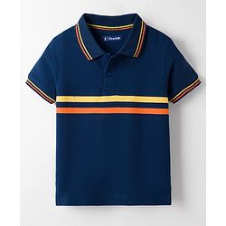 Pine Kids Cotton Knit Half Sleeves Striped Polo T-Shirt - Navy Blue