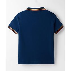 Pine Kids Cotton Knit Half Sleeves Striped Polo T-Shirt - Navy Blue