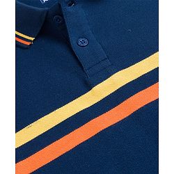 Pine Kids Cotton Knit Half Sleeves Striped Polo T-Shirt - Navy Blue