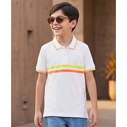 Pine Kids Cotton Knit Half Sleeves Striped Polo T-Shirt - Navy Blue