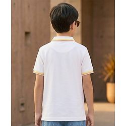 Pine Kids Cotton Knit Half Sleeves Striped Polo T-Shirt - Navy Blue
