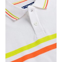 Pine Kids Cotton Knit Half Sleeves Striped Polo T-Shirt - Navy Blue