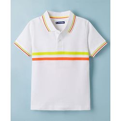 Pine Kids Cotton Knit Half Sleeves Striped Polo T-Shirt - Navy Blue