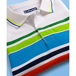 Pine Kids Cotton Knit Half Sleeves Striped Polo T-Shirt with Numerical Print - White