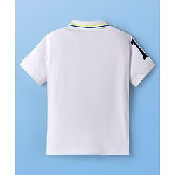 Pine Kids Cotton Knit Half Sleeves Striped Polo T-Shirt with Numerical Print - White