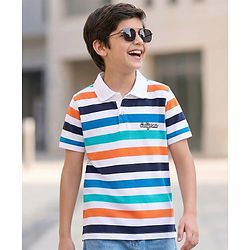 Pine Kids Cotton Knit Half Sleeves Striped Polo T-Shirt - Multicolor