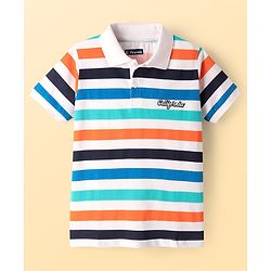Pine Kids Cotton Knit Half Sleeves Striped Polo T-Shirt - Multicolor
