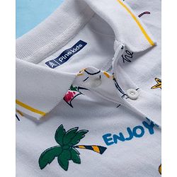 Pine Kids Cotton Knit Half Sleeves Beach Theme Printed Polo T-Shirt - White