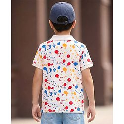 Pine Kids Cotton Knit Half Sleeves Polo T-Shirt With Holi Print - White