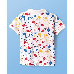 Pine Kids Cotton Knit Half Sleeves Polo T-Shirt With Holi Print - White