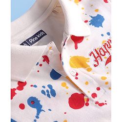 Pine Kids Cotton Knit Half Sleeves Polo T-Shirt With Holi Print - White