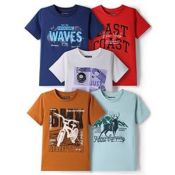 Pine Kids Cotton Knit Half Sleeves Printed T-Shirts Pack of 5 - Multicolor