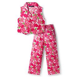 Pine Kids Woven Sleeveless Co-ords Top & Pant Set with Floral Print - Dark Pink