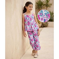 Pine Kids Woven Sleeveless Co-ords Top & Pant Set with Floral Print - Multicolor